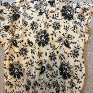 Ann Taylor Navy Floral on Cream Blouse